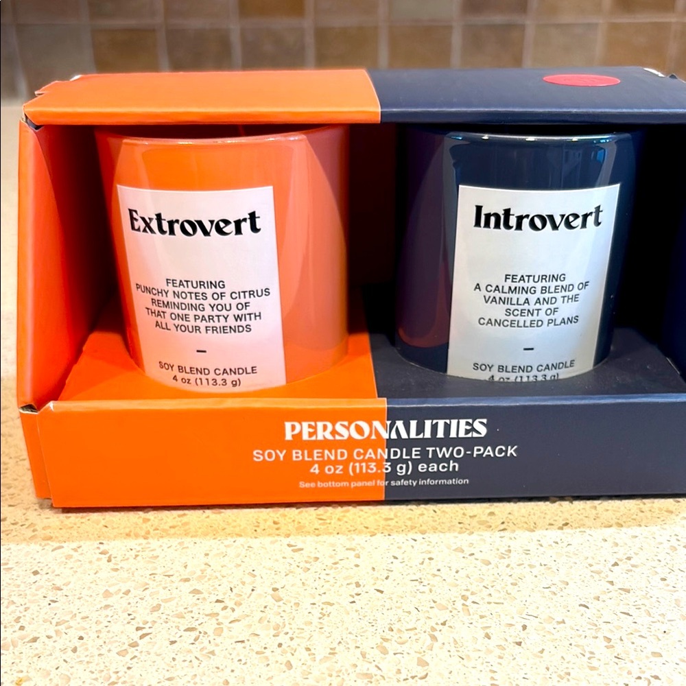 Personalities  Soy Candle Two-Pack — Orange & Navy Introvert & Extrovert
